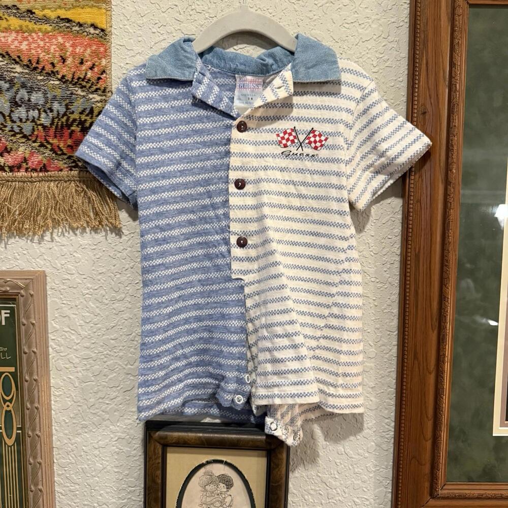 Vintage 80s RARE Guess Jeans Racing Flags Baby Designer One‎ Piece Size 9 Months